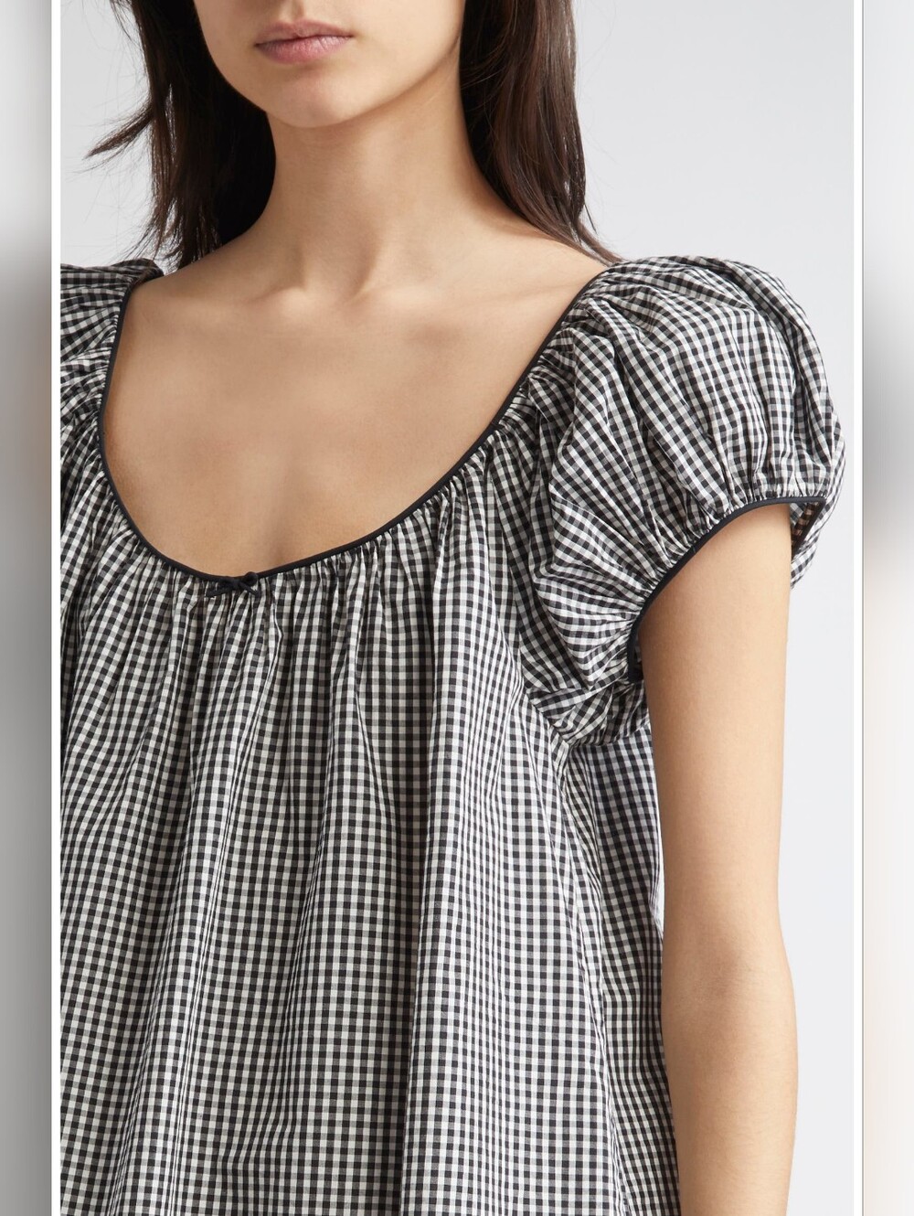 New DÔEN Julia Gingham Cotton Black & White Gingham Shirt Dress with Tie Neck - Picture 4 of 14